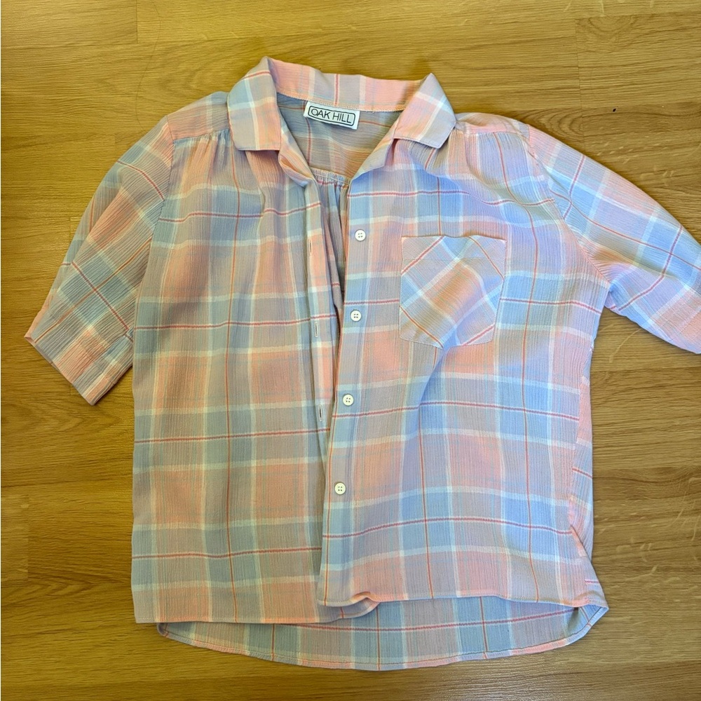 Pastel Plaid Women’s Button Up Short Sleeve Shirt